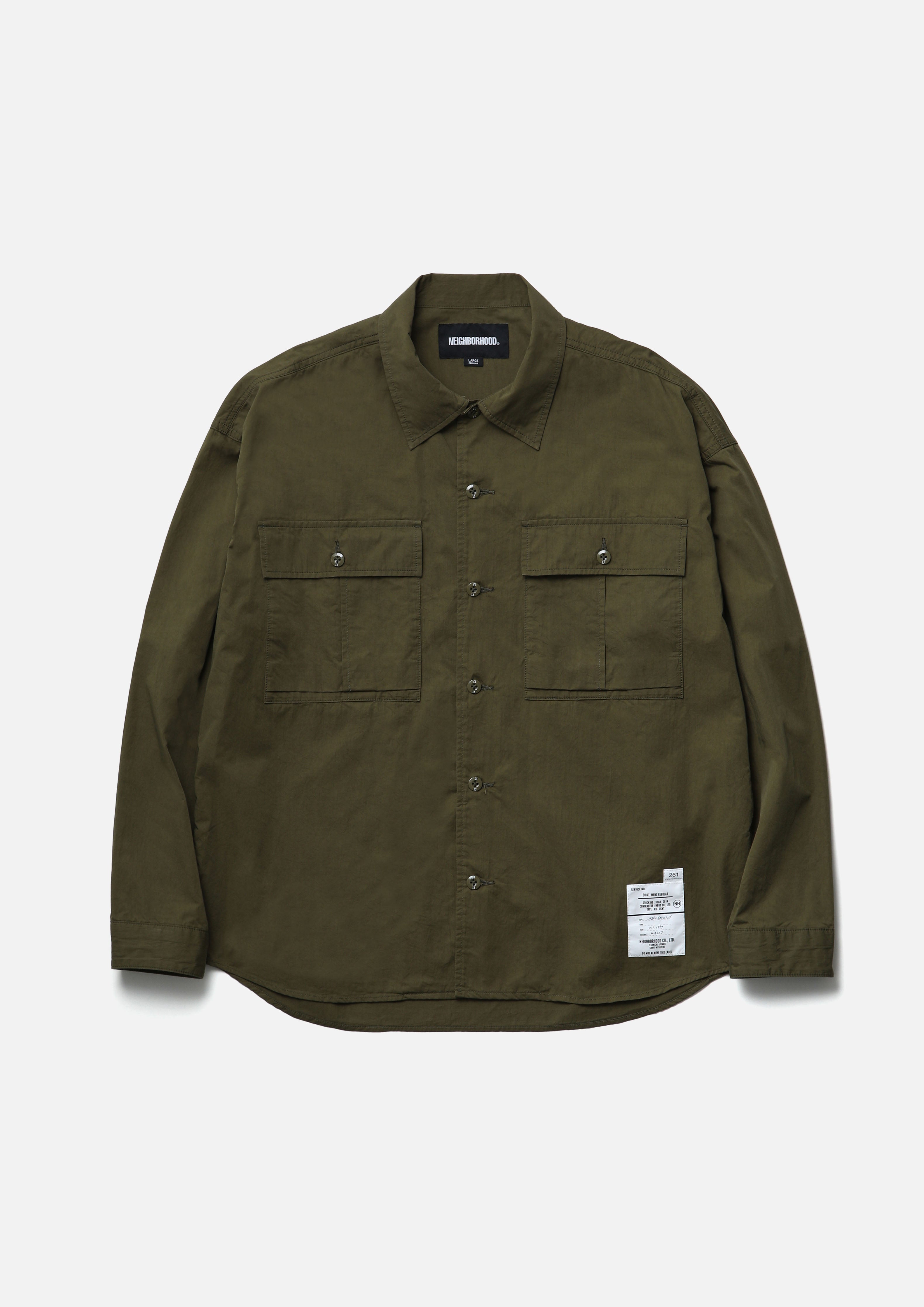 【美品】NEIGHBORHOOD collarless shirt カーキ UTILITY SHIRT LS