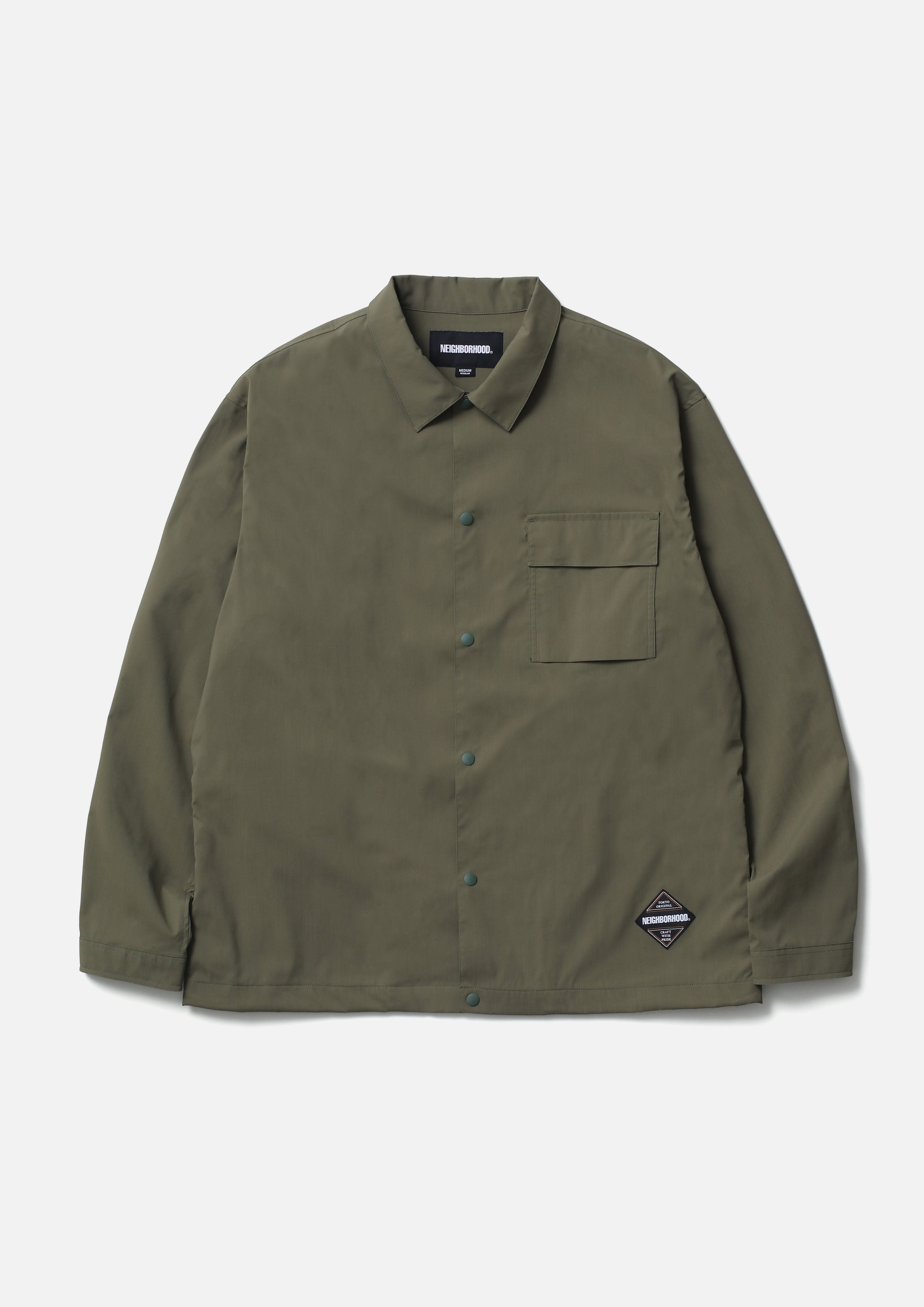 【美品】NEIGHBORHOOD collarless shirt カーキ UTILITY SHIRT LS