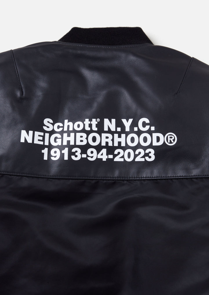 NH X Schott . LEATHER COMBI MA-1 JACKET