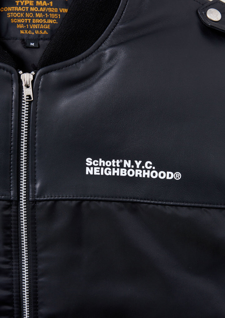 NH X Schott . LEATHER COMBI MA-1 JACKET