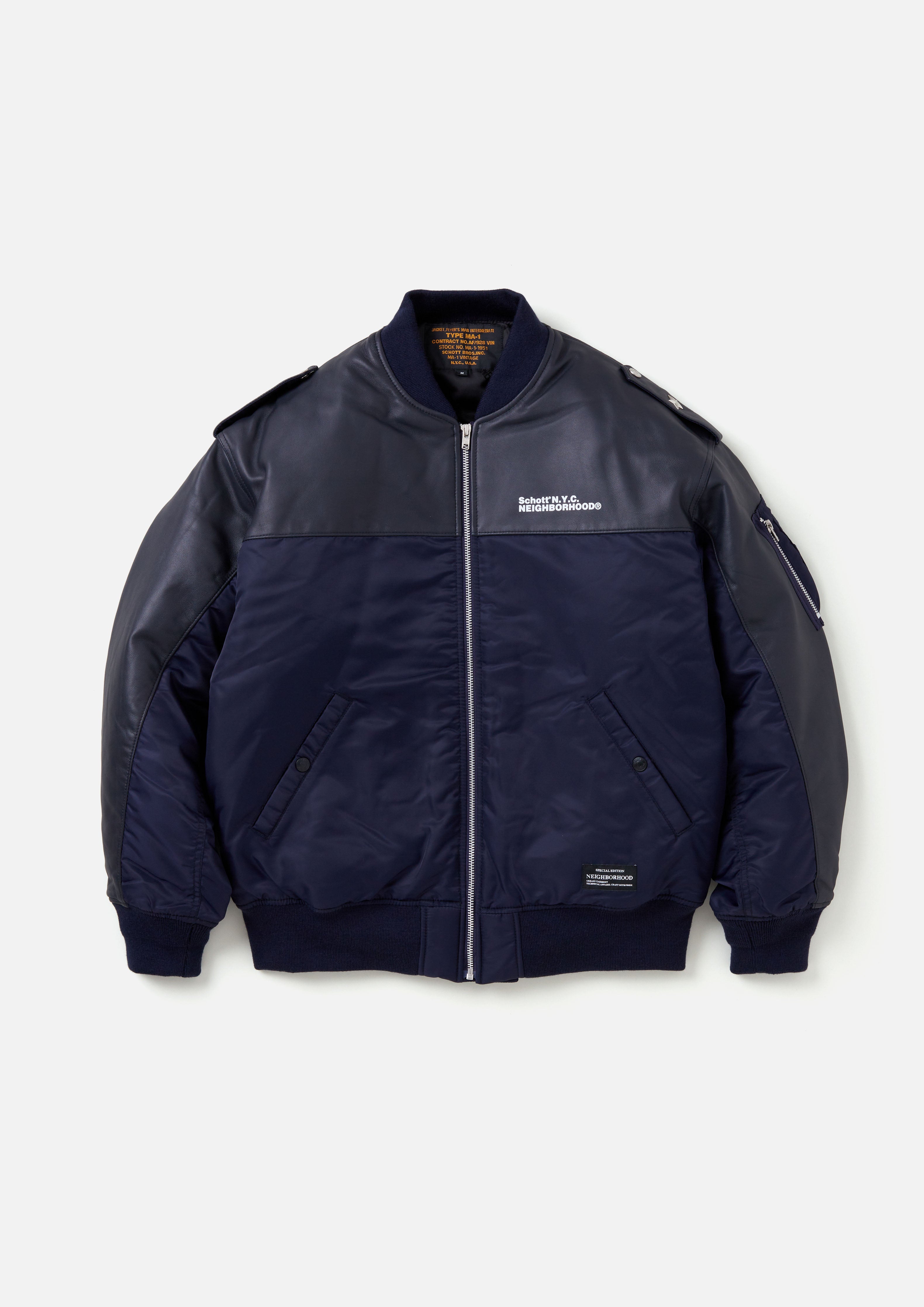 NH X Schott . LEATHER COMBI MA-1 JACKET