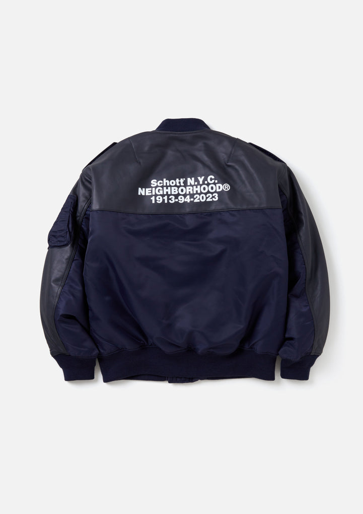 NH X Schott . LEATHER COMBI MA-1 JACKET