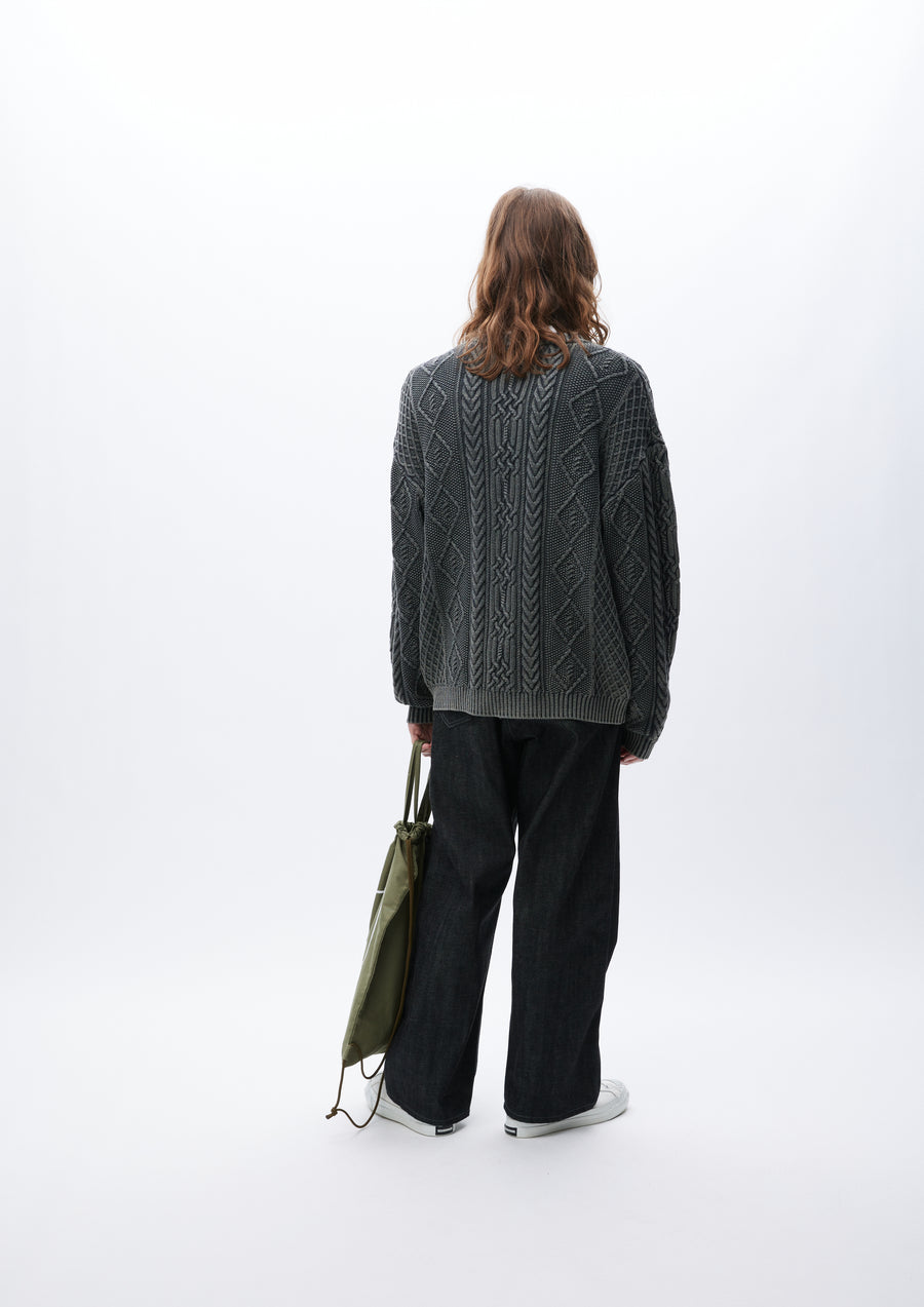WASHED CREWNECK CABLE SWEATER