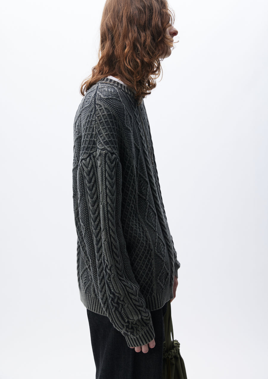WASHED CREWNECK CABLE SWEATER
