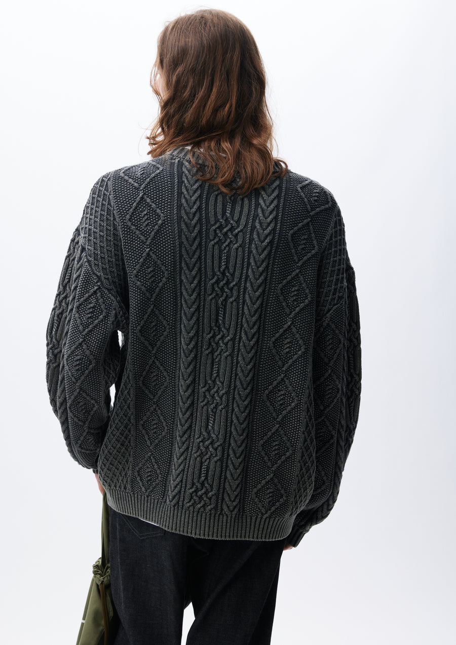 WASHED CREWNECK CABLE SWEATER