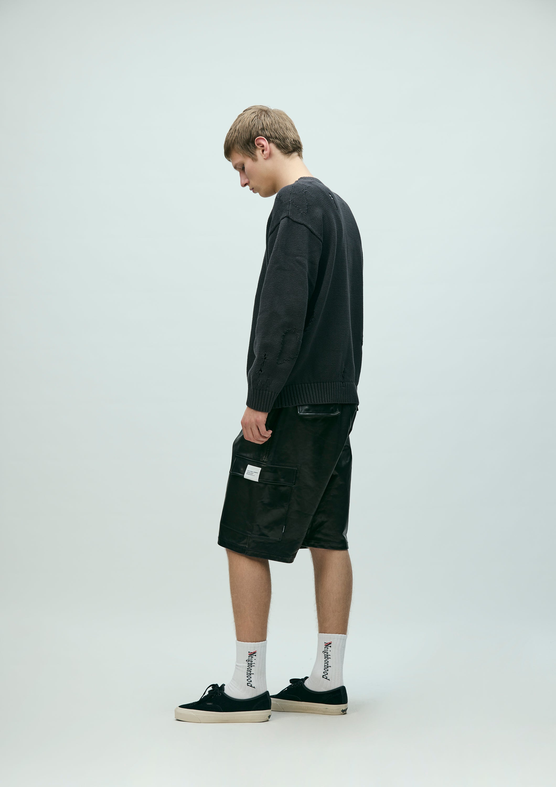 LEATHER CARGO SHORT PANTS