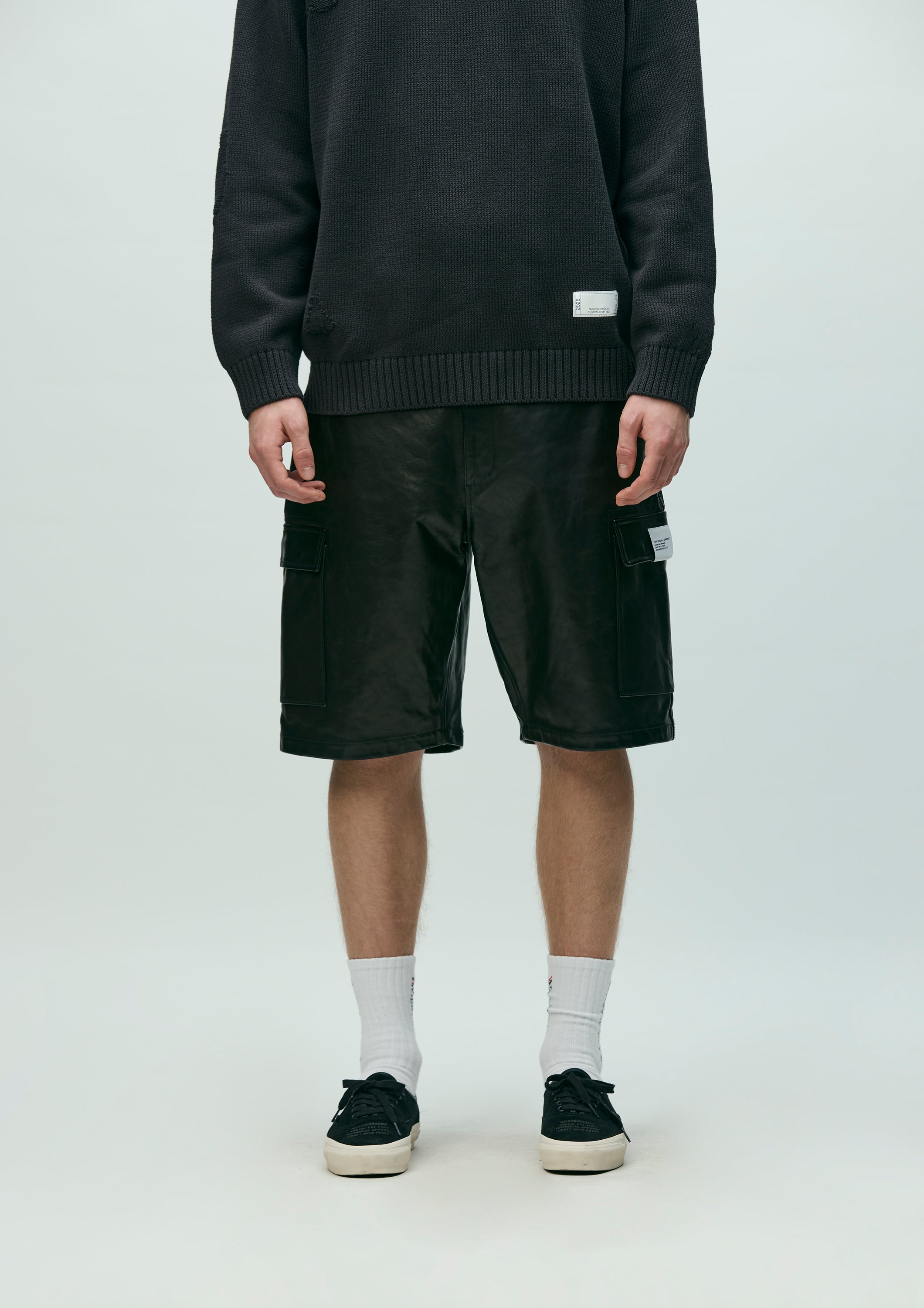 LEATHER CARGO SHORT PANTS