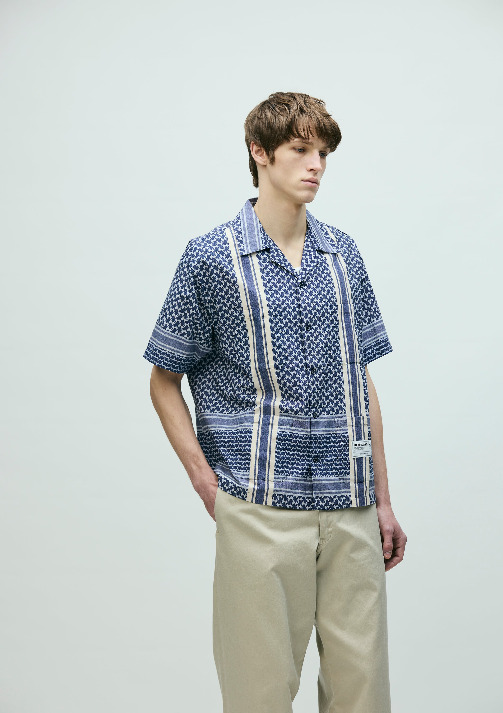 NEIGHBORHOOD monogram pattern shirt サイズL SHEMAGH PATTERN SHIRT SS