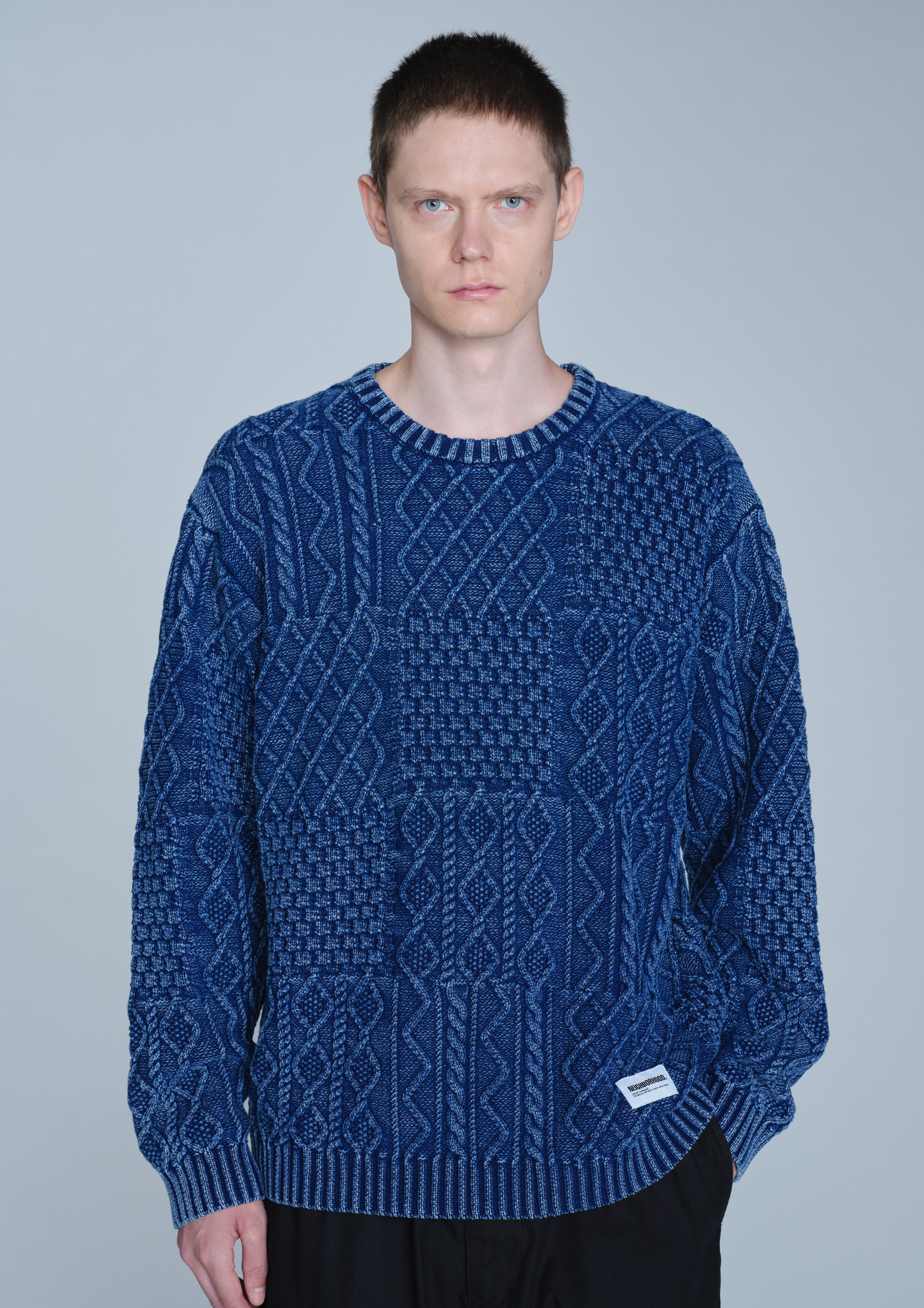 WASHED BLOCK CABLE SWEATER