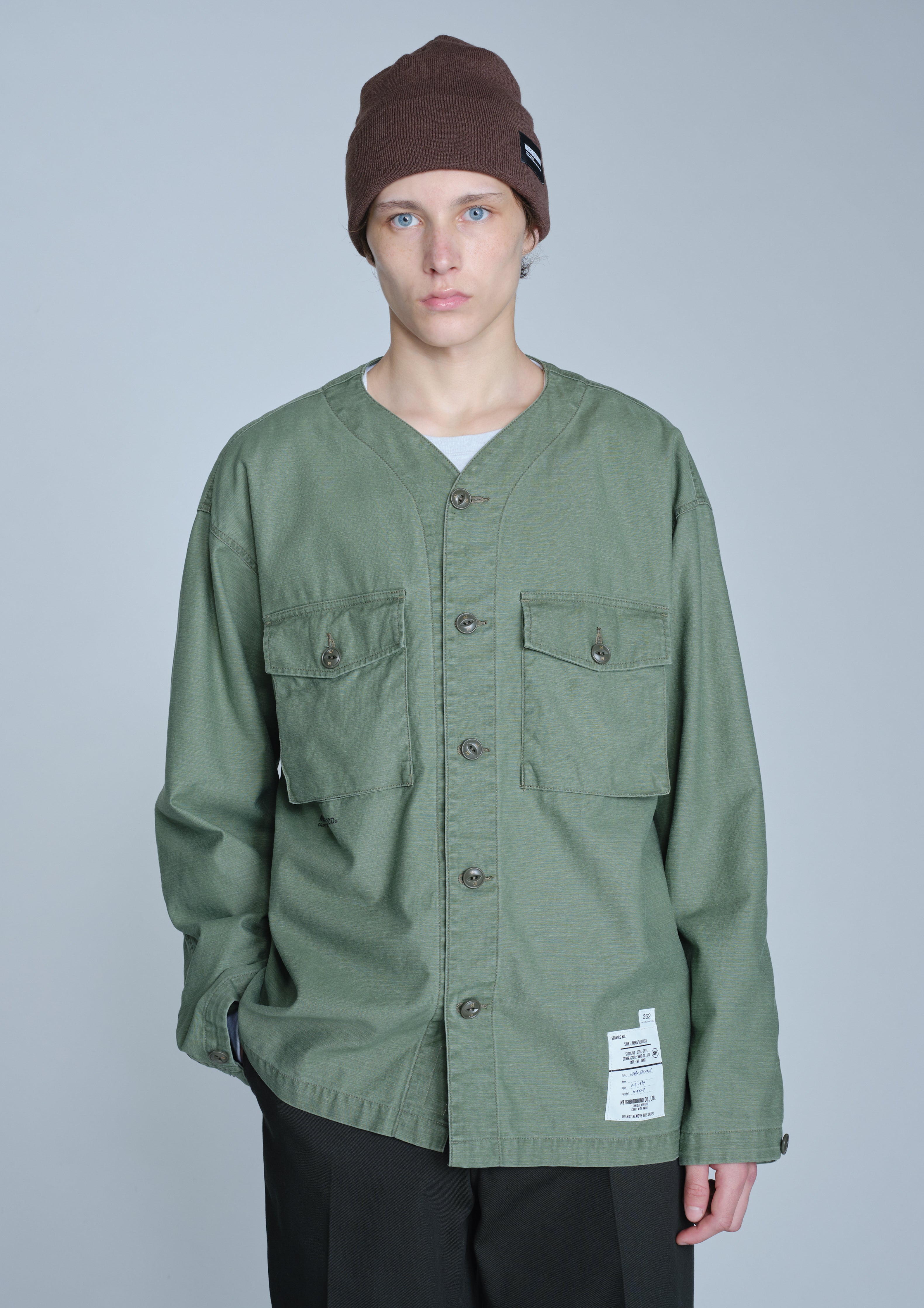 NO COLLAR UTILITY SHIRT LS