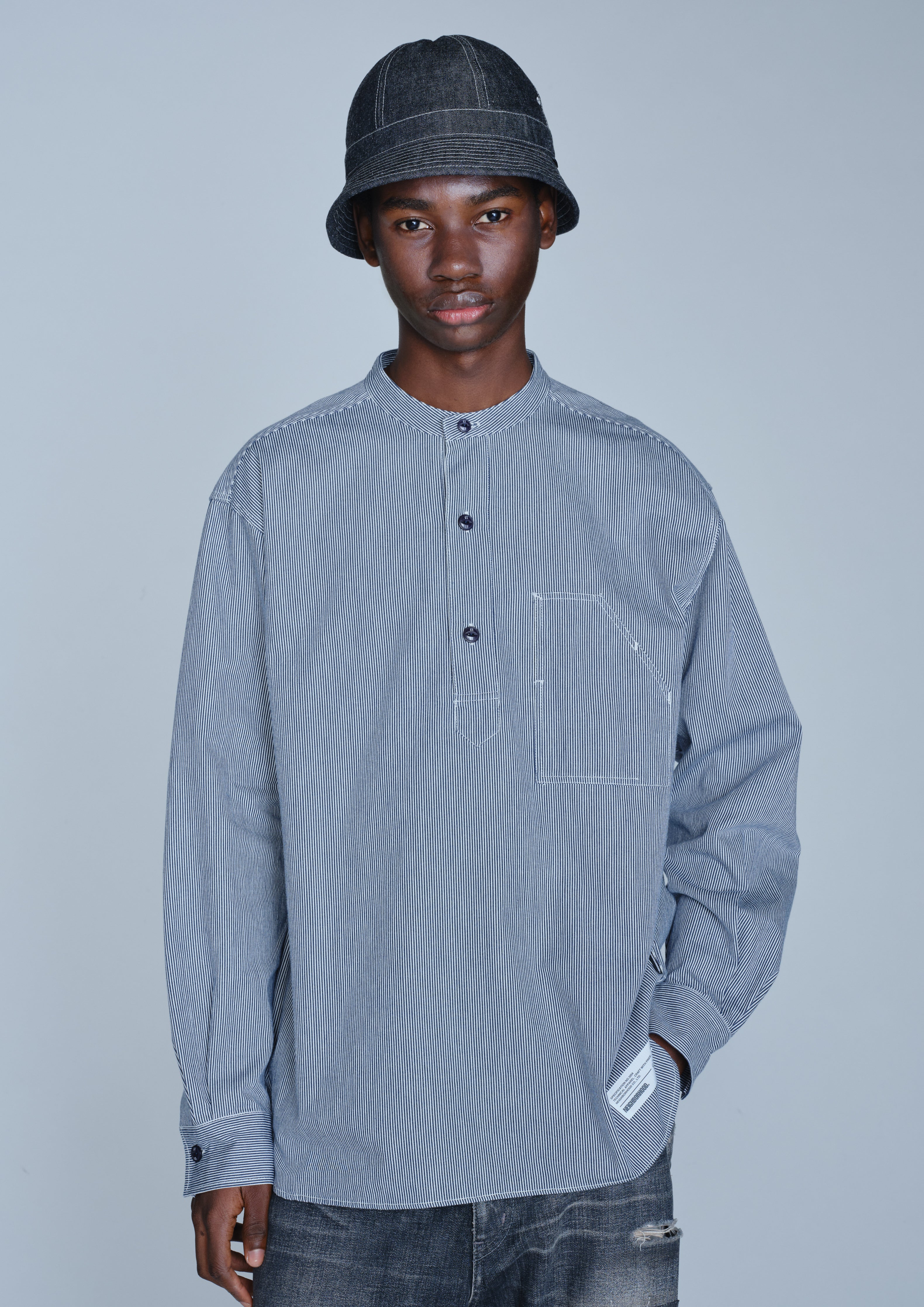 BAND COLLAR PO SHIRT LS