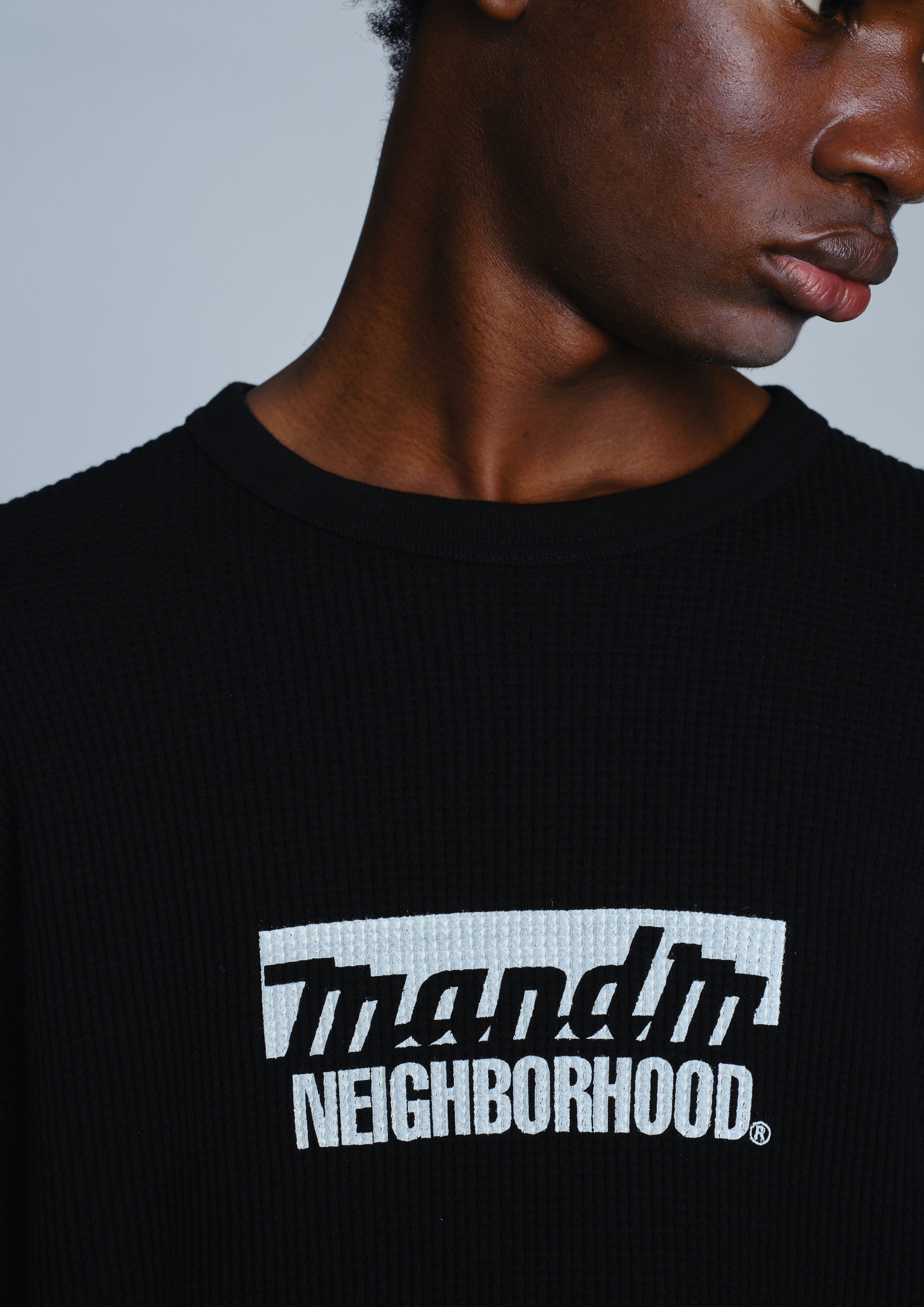 ☆新品 NEIGHBORHOOD x M&M ラグラン 黒 カットソー☆ NH X M&M . WAFFLE FABRIC CREWNECK LS